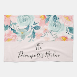 Rosa und grüne Blumenrinnen Geschirrtuch