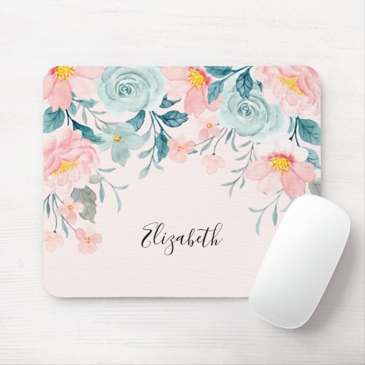 Rosa und grüne Blumenrinnen Mousepad (Mit Mouse)