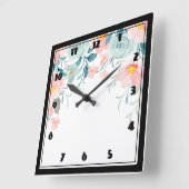  Rosa und grüne Blumenrinnen Quadratische Wanduhr (Winkel)