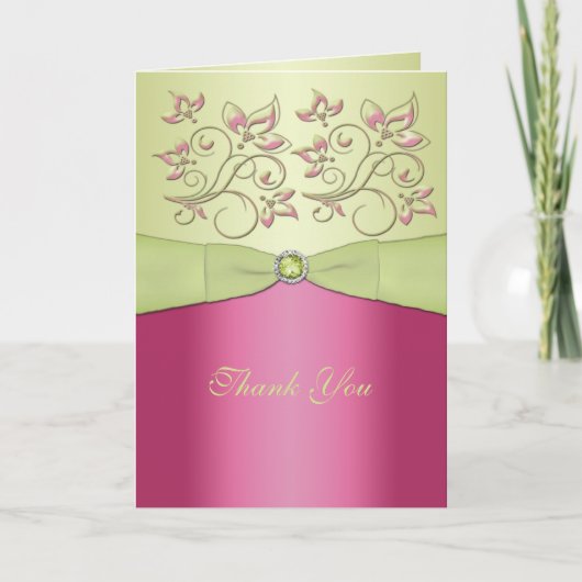 Rosa und grüne Blüte Danke Karte (Vorderseite)