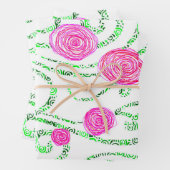 Rosa und grüne Blüten Geschenkpapier Set (Beispiel)