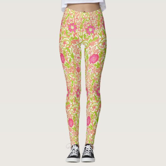 Rosa und grüne Blüten Leggings (Vorderseite)