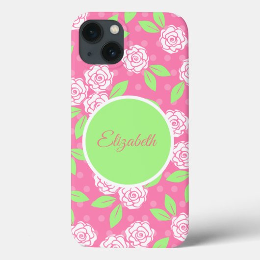 Rosa und grüne Blüten Mit Monogramm Case-Mate iPhone Hülle (Rückseite)