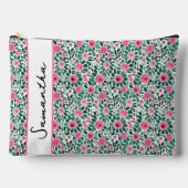 Rosa und grüne Blüten personalisiert Zubehörtasche (Vorderseite)