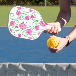 Rosa und grüne Blüten Pickleball Schläger
