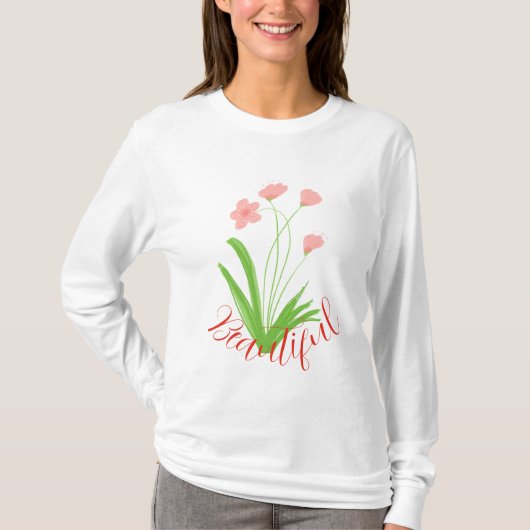 Rosa und grüne Blüten T-Shirt (Vorderseite)