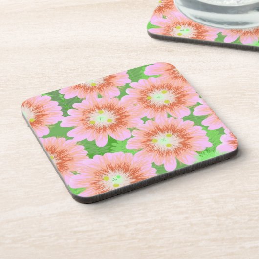 Rosa und grüne Blüten Untersetzer (Linke Seite)