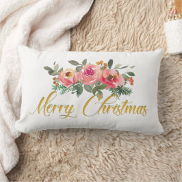 Rosa und grüne Blütenbezeichnung Frohe Weihnachten Lendenkissen
