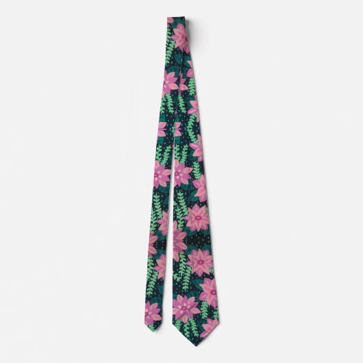 Rosa und grüne Blütendrucke auf schwarz Krawatte (Rückseite)