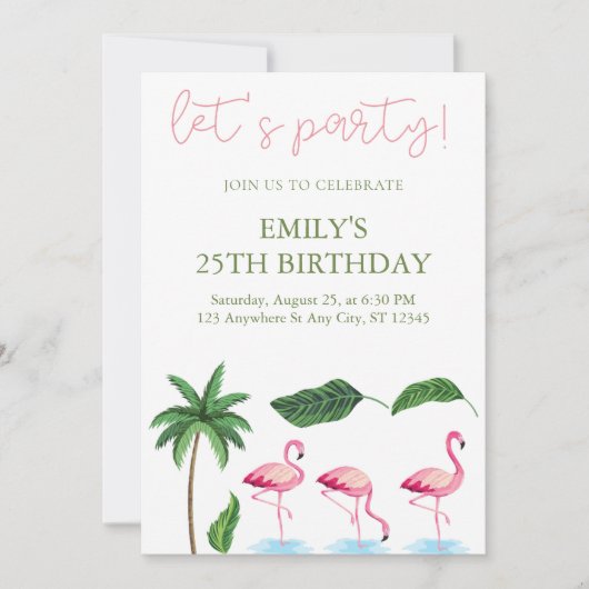 Rosa und grüne Blütengeburt Einladung (Vorderseite)