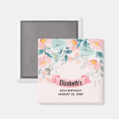 Rosa und grüne Blütengrenze Save the Date Magnet (Vorderseite/Rückseite)