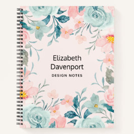 Rosa und grüne Blütenrahmen Notizblock