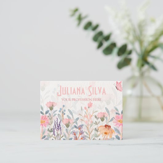 Rosa und grüne Blütenschmetterlinge Visitenkarte (Stehend Vorderseite)
