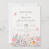 Rosa und grüne Blütenschmetterlingshochzeit Einladung (Vorderseite)