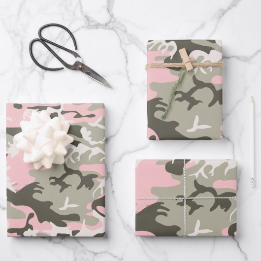 Rosa und grüne Camouflage, Militär, Armee Geschenkpapier Set (Vorderseite)