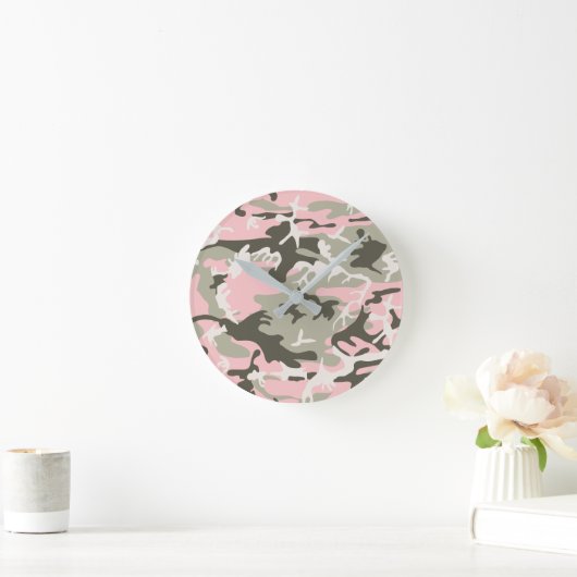 Rosa und grüne Camouflage, Militär, Armee Runde Wanduhr (Zuhause)