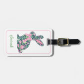 Rosa und grüne Chinoiserie Bunny mit Bow Gepäckanhänger (Vorderseite horizontal)