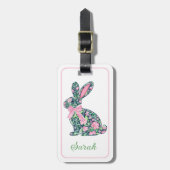 Rosa und grüne Chinoiserie Bunny mit Bow Gepäckanhänger (Vorderseite vertikal)