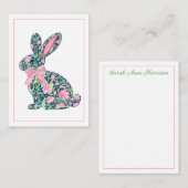 Rosa und grüne Chinoiserie Bunny mit Bow Mitteilungskarte (Vorne/Hinten)