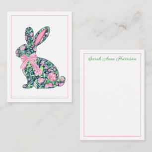 Rosa und grüne Chinoiserie Bunny mit Bow Mitteilungskarte
