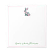 Rosa und grüne Chinoiserie Bunny mit Bow Notizblock (Vorderseite)