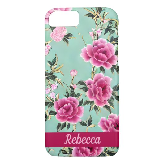 Rosa und grüne Chinoiserie Case-Mate iPhone Hülle (Rückseite)
