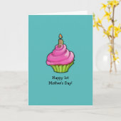 Rosa und grüne Cupcake aqua 1. Muttertag Karte (Gelbe Blume)