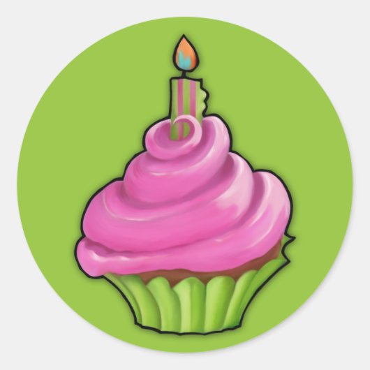 Rosa und grüne Cupcake-grüne Aufkleber (Vorderseite)