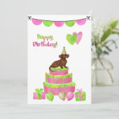 Rosa und grüne Dackel Geburtstagsparty Einladung (Stehend Vorderseite)