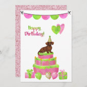 Rosa und grüne Dackel Geburtstagsparty Einladung (Vorne/Hinten)