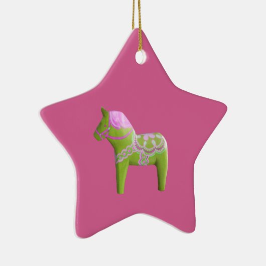 Rosa und grüne Dala Horse Star Ornament (Rechts)