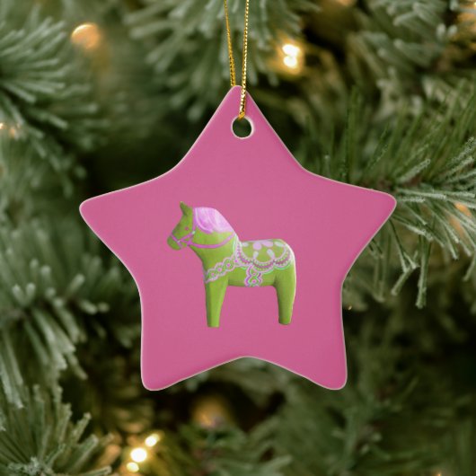 Rosa und grüne Dala Horse Star Ornament (Baum)
