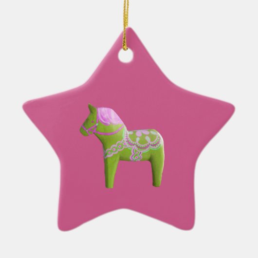 Rosa und grüne Dala Horse Star Ornament (Vorne)