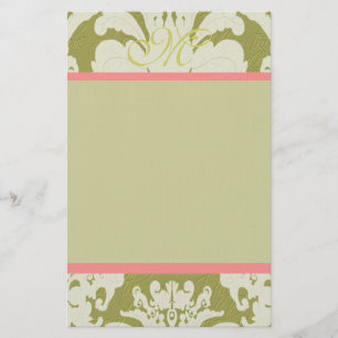 Rosa und grüne Damaskohle Monogramm 100 % Gerecyce Briefpapier
