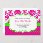 Rosa und grüne Damast und Dots-Einladung Einladung (Vorne/Hinten)