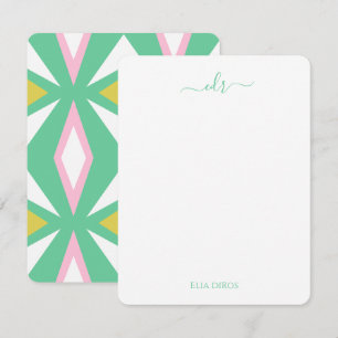Rosa und grüne Diamantmonogramm-Karte Mitteilungskarte