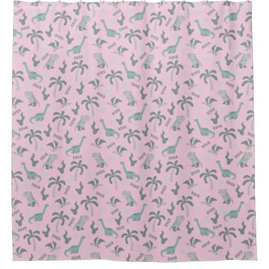 Rosa und grüne Dinosaurier Duschvorhang (Vorderseite)