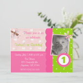 Rosa und Grüne Drachenfliege Mädchen zum Geburtsta Einladung (Stehend Vorderseite)