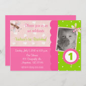 Rosa und Grüne Drachenfliege Mädchen zum Geburtsta Einladung (Vorne/Hinten)