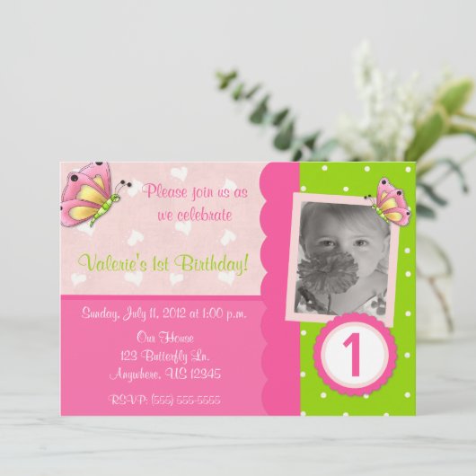 Rosa und grüne einladung (Stehend Vorderseite)