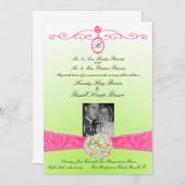 Rosa und grüne Einladung mit Monogramm und Foto (Vorne/Hinten)