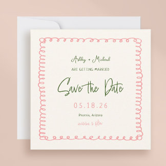 Rosa und grüne, farbenfrohe Square Hochzeit Save The Date