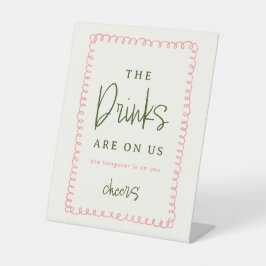 Rosa und grüne farbige Hochzeitssymbole - Open Bar Sockelschild