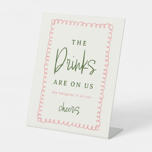 Rosa und grüne farbige Hochzeitssymbole - Open Bar Sockelschild (Vorderseite)