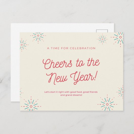 Rosa und grüne Feuerwerkskörper Neujahr Chef Desig Postkarte (Vorne/Hinten)