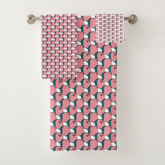 Rosa und grüne Fische Badhandtuch Set (Insitu)