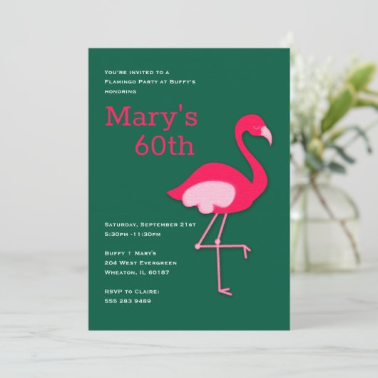 Rosa und grüne Flamingo-Party Einladungen (Stehend Vorderseite)