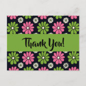 Rosa und grüne Flora in Schwarz Danke Postcard Postkarte (Vorderseite)