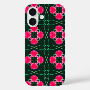 Rosa und grüne Floral-iPhone-Hülle mit Namen iPhone 16 Hülle