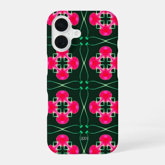 Rosa und grüne Floral-iPhone-Hülle mit Namen iPhone 16 Hülle (Rückseite)
